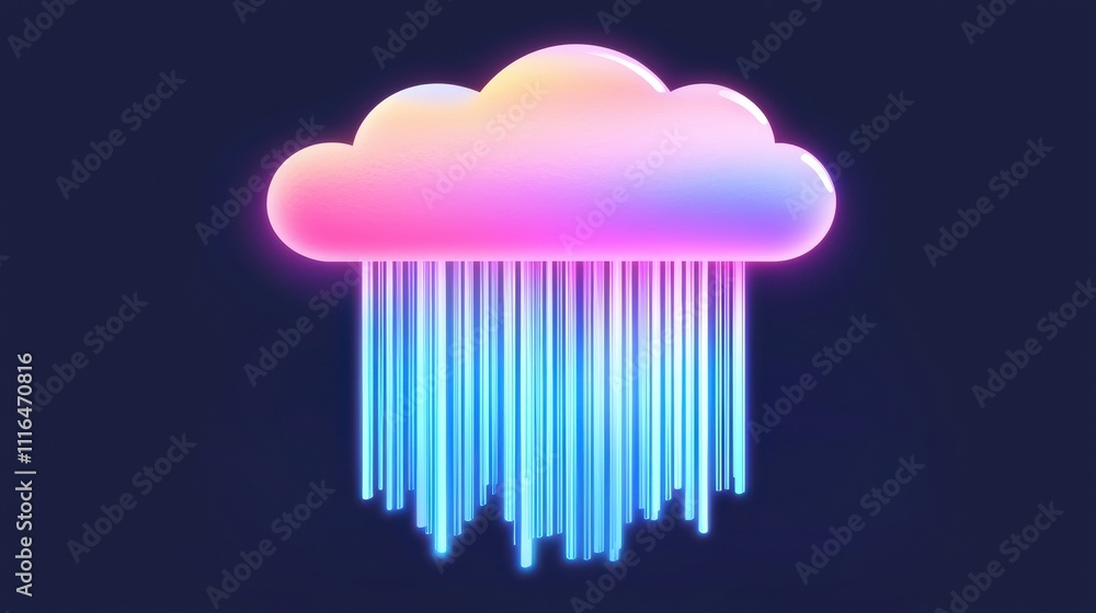 Glowing Cloud Icon Illustrating Data Transfer with Radiant Streams on Dark Background Glowing Cloud Icon Illustrating Data Transfer with Radiant Streams on Dark Background