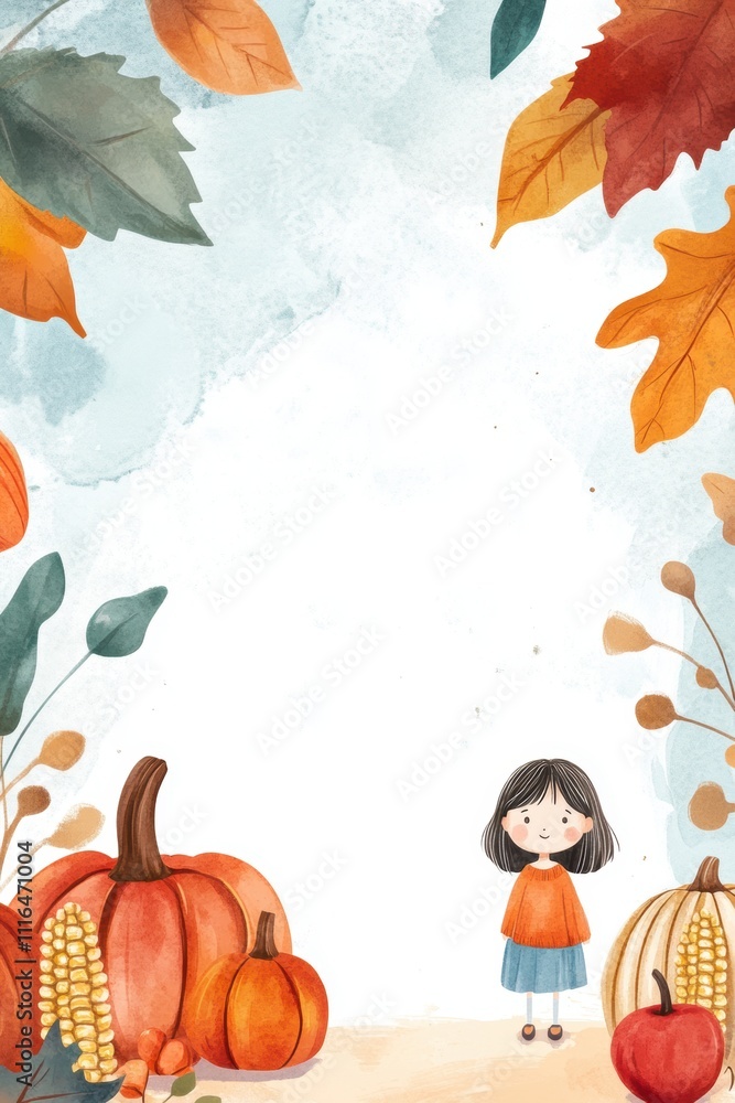 Fototapeta premium Fall theme greeting card template design with pumpkin.