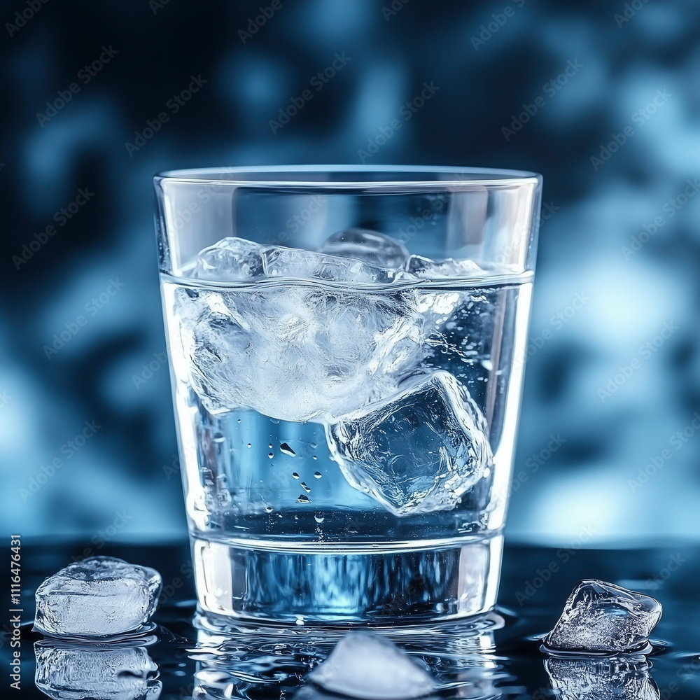 Glass of water with ice cubes. Glass of water with ice cubes.