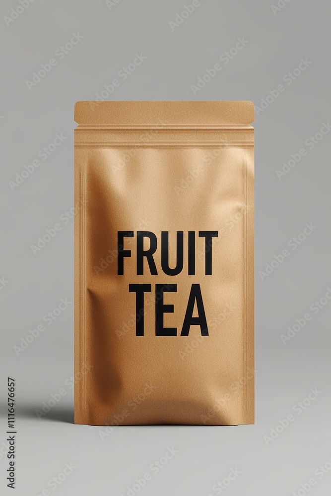 Brown Matte Paper Pouch Packaging Mockup, Foil Bag For Food, Fruit Tea On Gray Background. Template. Brown Matte Paper Pouch Packaging Mockup, Foil Bag For Food, Fruit Tea On Gray Background. Template.
