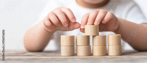 Montessori education method building skills with wooden blocks