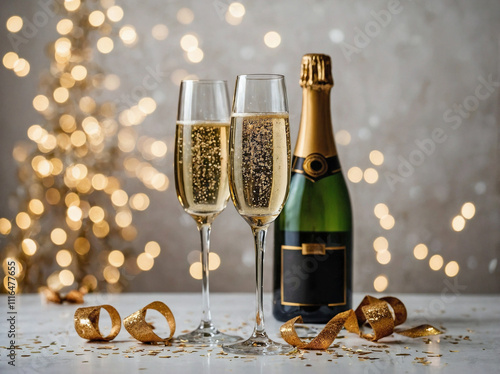 Wallpaper Mural Two elegant champagne flutes filled with bubbling champagne rest on a clean, white table. Torontodigital.ca