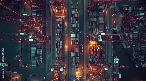 Wallpaper Mural Aerial view of a container ship in a busy port surrounded by cranes and trucks, logistics and global commerce concept  Torontodigital.ca