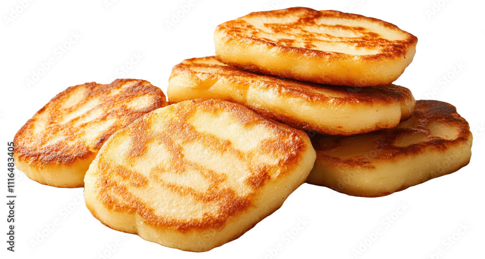 PNG Stack of golden brown fried potato pancakes PNG Stack of golden brown fried potato pancakes