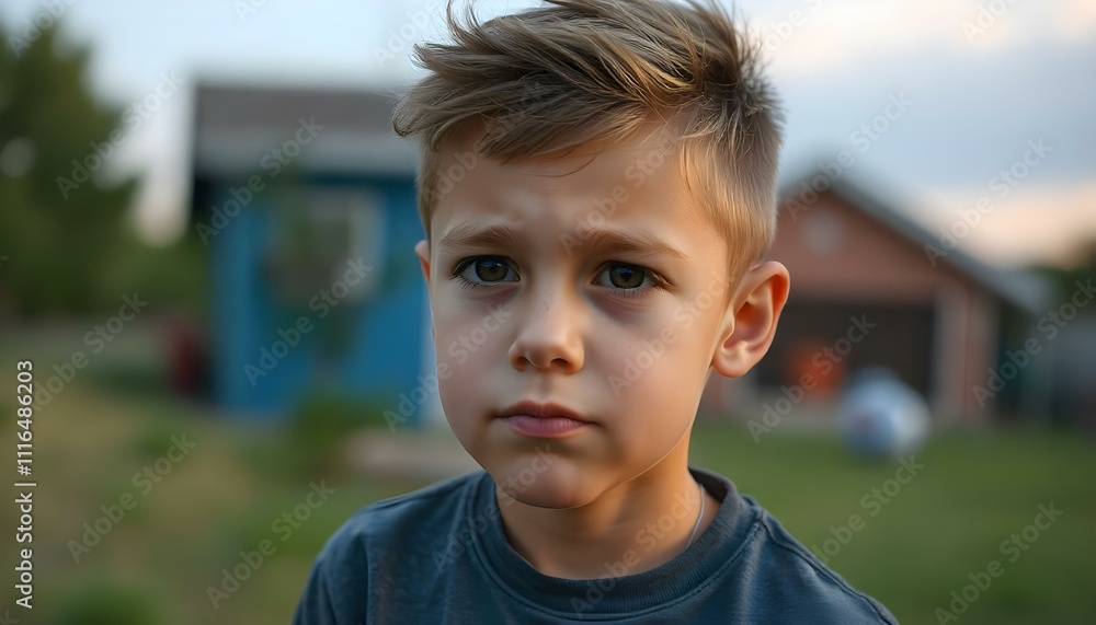 Brown haired boy isolated with worries expression sad scared anxious Brown haired boy isolated with worries expression sad scared anxious