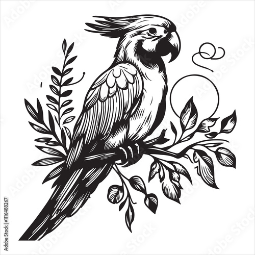 This is a parrot silhouette, parrot graphic clipart, and logo illustration.