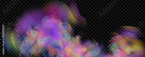 An explosion of colorful smoke clouds.Multicolor fog with blue and yellow particles.Explosions of color powder.