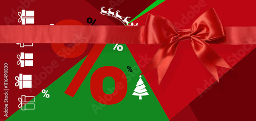 Red ribbon and bow and red-...