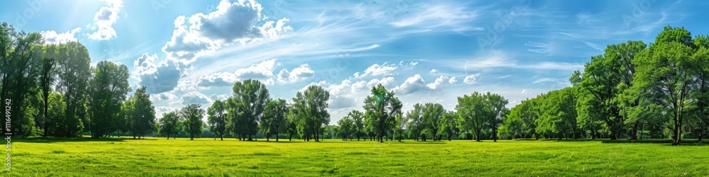 Sky And Trees. Summer Park Scenery with Green Meadow and Lush Trees Sky And Trees. Summer Park Scenery with Green Meadow and Lush Trees
