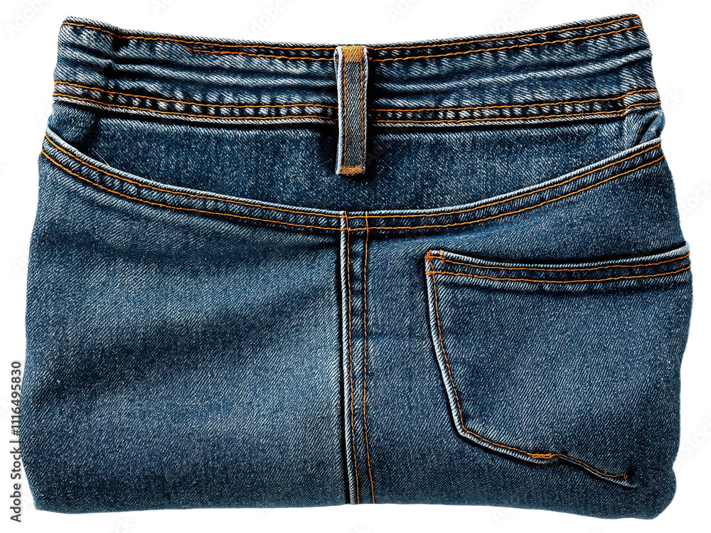 Folded blue jeans with visible stitching and back pocket Folded blue jeans with visible stitching and back pocket