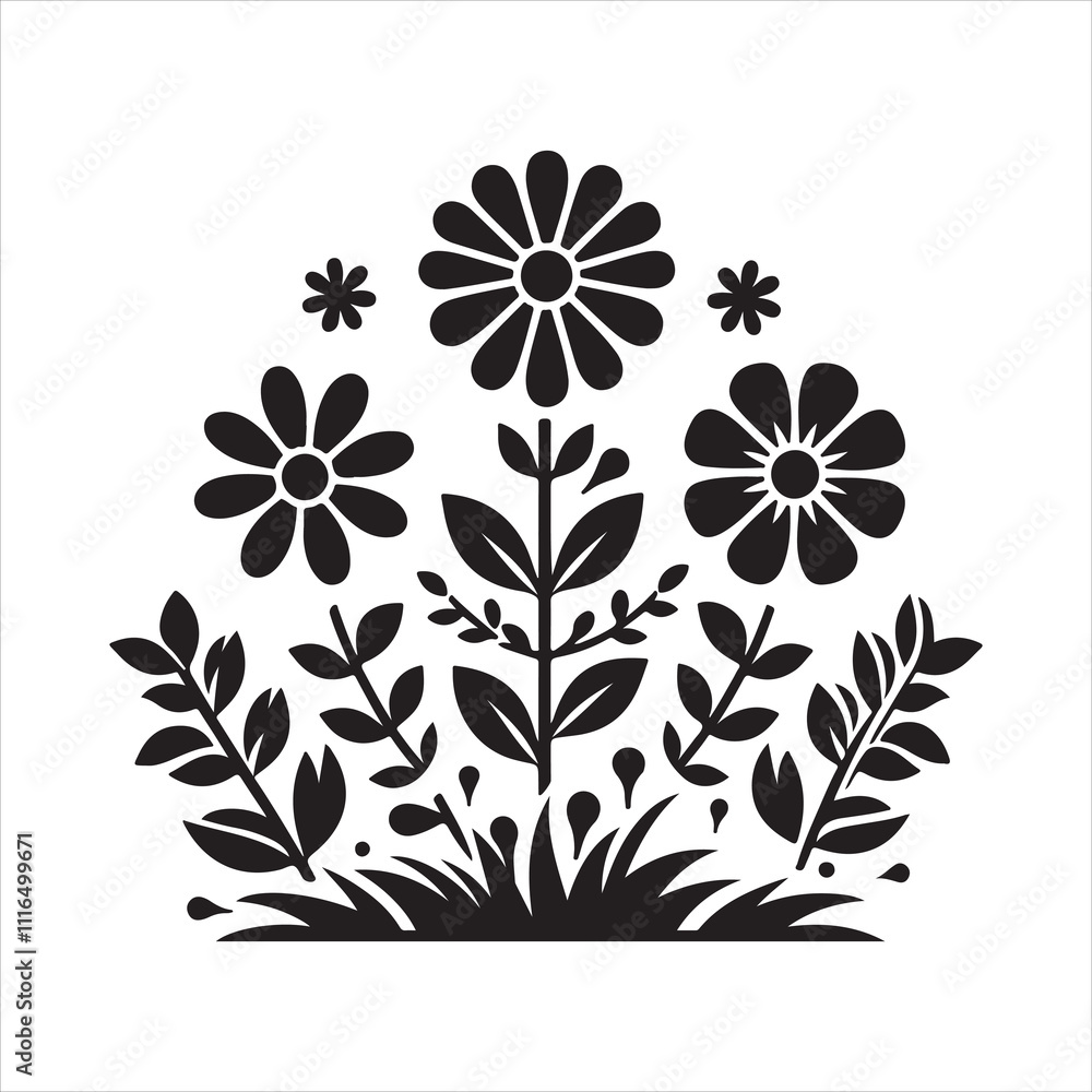 Fototapeta premium A vector silhouette image of a flowers icon with a white background