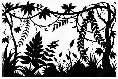 A simple Jungle Vines silhouette black vector white background