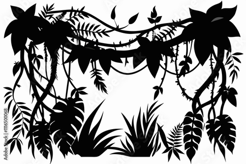 A simple Jungle Vines silhouette black vector white background