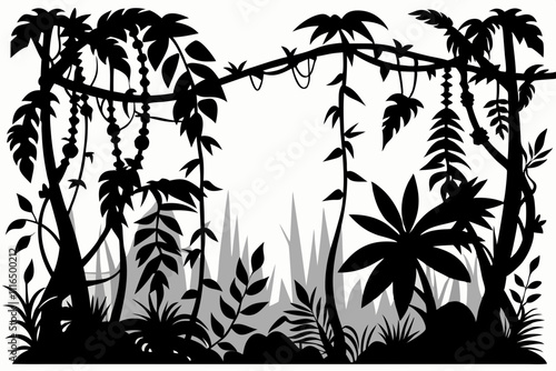 A simple Jungle Vines silhouette black vector white background