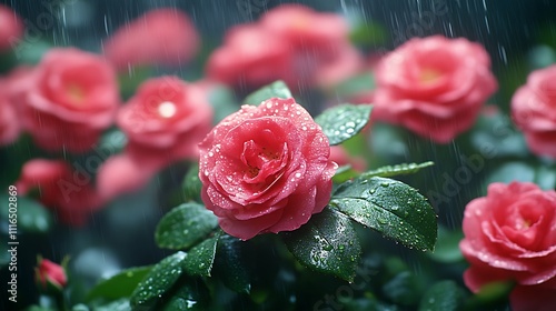 Rainwashed Roses Blooming In The Garden photo