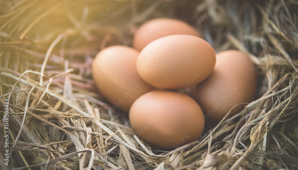 Fresh brown chicken eggs on hay. Natural farm product. Fresh brown chicken eggs on hay. Natural farm product.