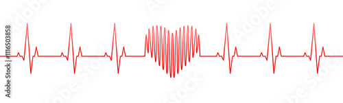 Red heartbeat and heart rate line as cardiogram, ECG and EKG concept. Wide banner or header, vector illustration.