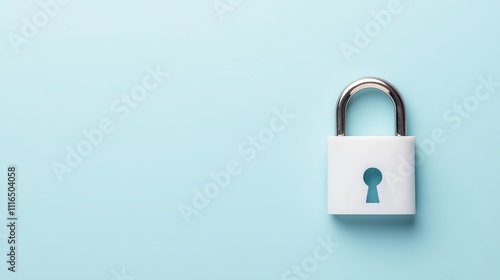 A Minimalist Representation of Security with a White Padlock on a Soft Blue Background Capturing the Essence of Privacy, Protection, and Safety in Modern Life