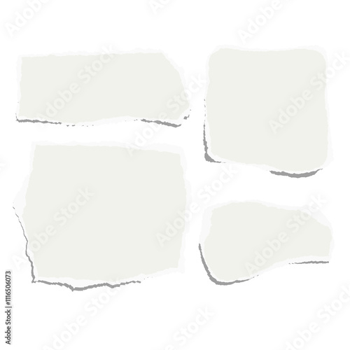 Set of torn pieces of paper isolated on a white background. Paper collage. Vector illustration.