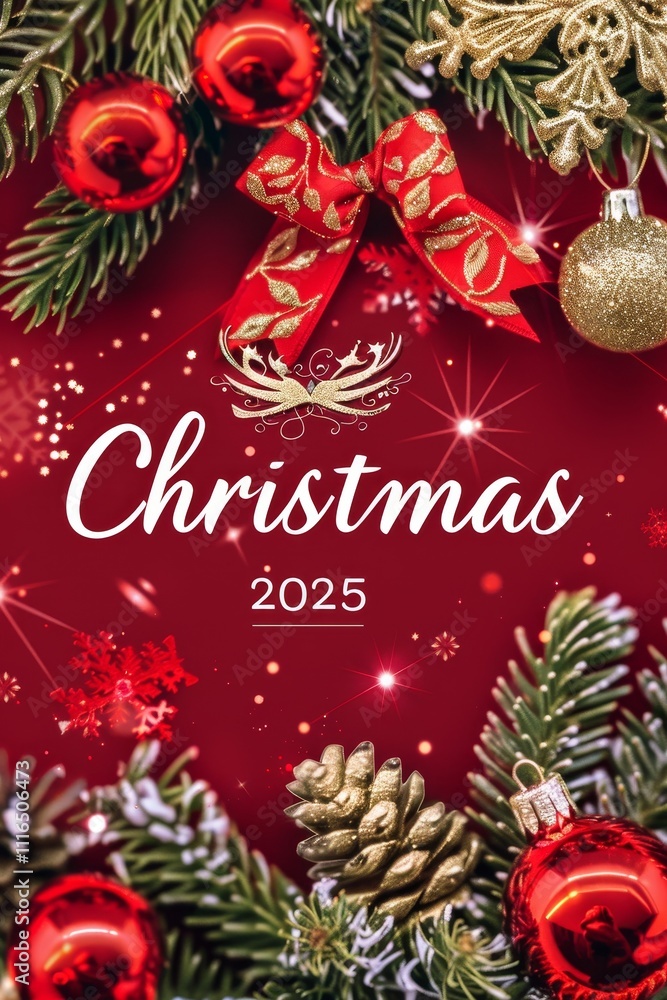 Obraz premium Celebrate the joyous New Year 2025 with this beautifully artistic greeting card showcasing festive decorations