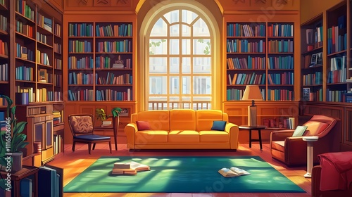 Wallpaper Mural Cozy library with warm lighting, bookshelves, and inviting seating for reading and relaxation. Torontodigital.ca