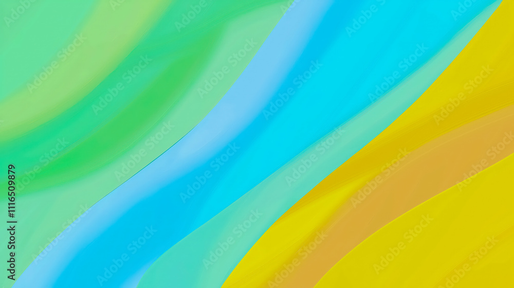 Obraz premium Vibrancy emerges with a dynamic interplay of green, blue, and yellow waves, creating an engaging abstract composition that captivates with its fluidity.