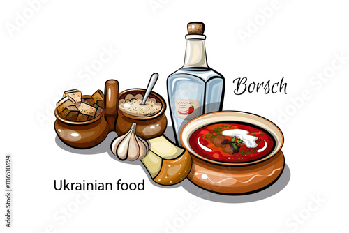  Ukrainian food hand drawn illustration