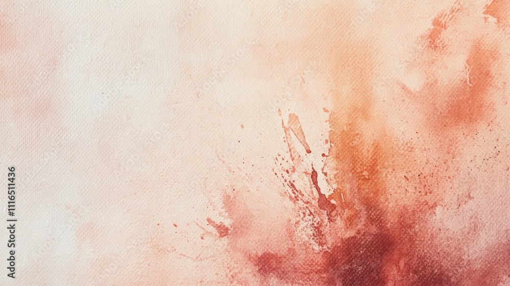 Obraz premium Abstract watercolor painting with orange and red splatters on white background.