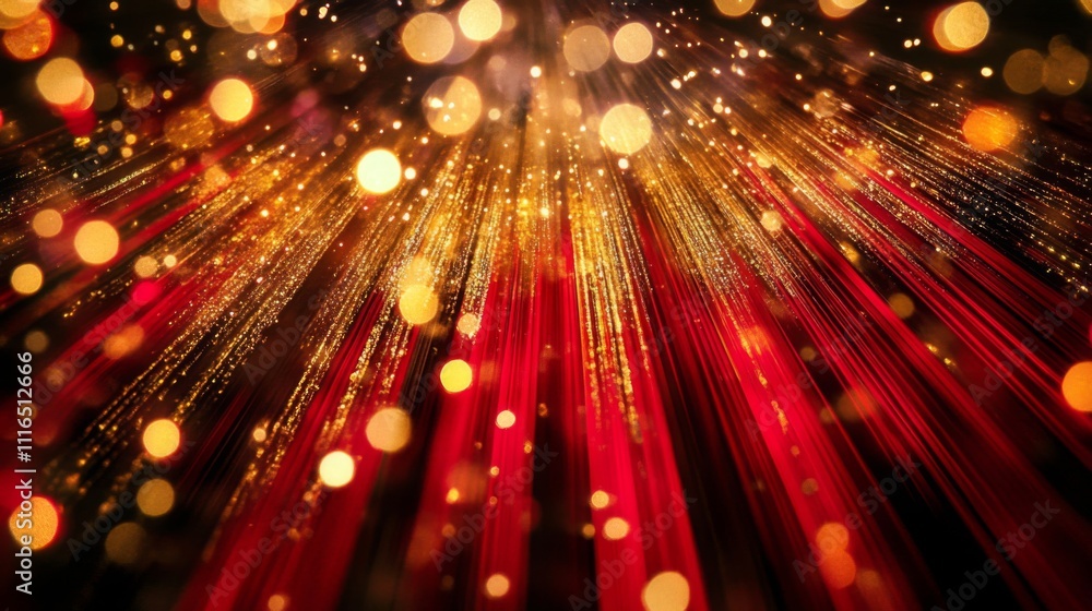 Fototapeta premium Golden Lights Streaming Down Red Curtains