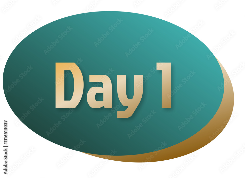 Day of the week identification label, green and gold, day 1. Day of the week identification label, green and gold, day 1.