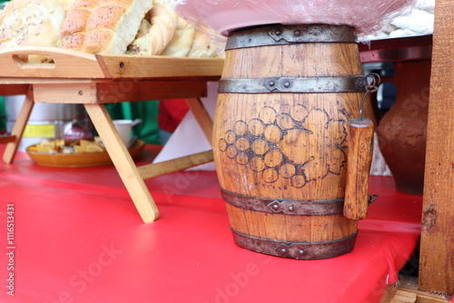 This is a beautifully crafted Decorative Wooden Barrel that features a unique Honeycomb Design photo