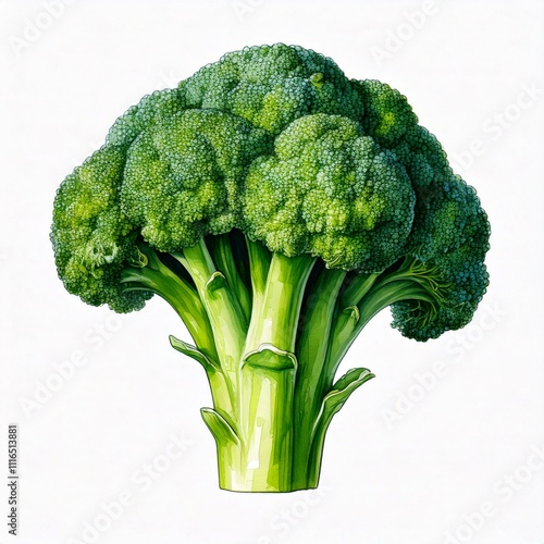 Watercolor vegetable broccoli closeup isolated on a white background. Hand painting on paper photo