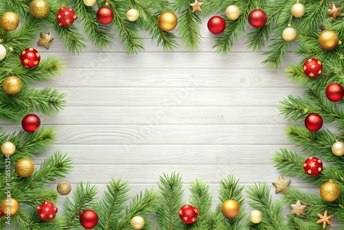 christmas frame with fir branches and cones