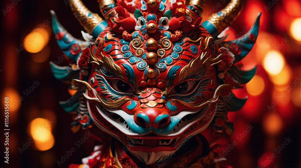 Fototapeta premium Lunar New Year Dragon Dance Mask Detail