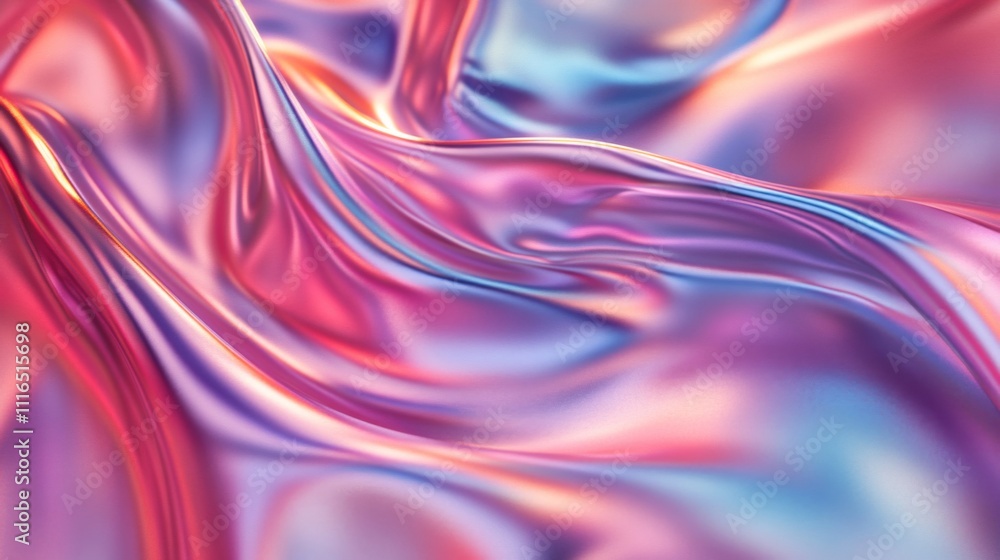 Obraz premium Abstract iridescent holographic fabric with pink and blue hues