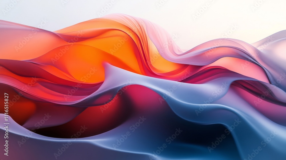 Obraz premium Abstract Fluid Form with Swirling Orange, Red, and Blue Hues