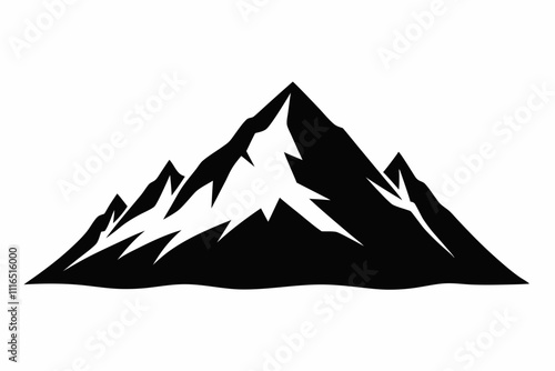 A simple Snow-Covered Mountain silhouette black vector white background