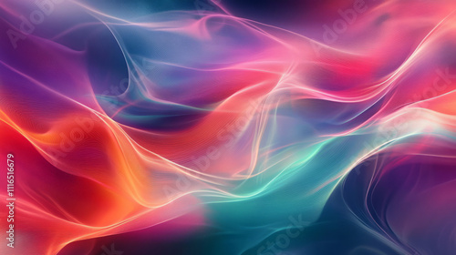 Wallpaper Mural A bold abstract design featuring dynamic wave patterns with gradient colors, from vibrant coral and teal to electric purple .youthful energetic background fabric movement soft waves textile silk  Torontodigital.ca