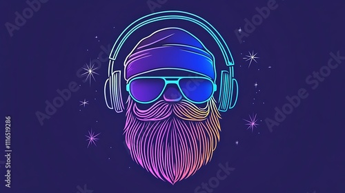 Stylish Bearded Man Wearing Headphones and Sunglasses