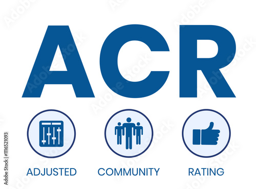 ACR - Adjusted Community Rating acronym. business concept background. illustration for website banner, marketing materials, business presentation, online advertising.