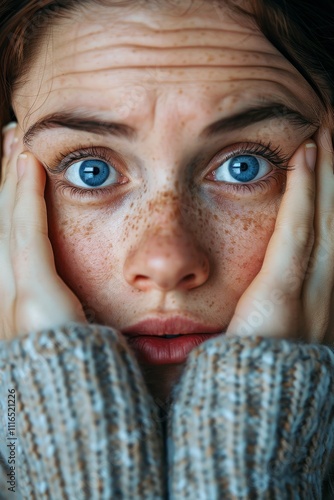 A woman with tired eyes, dark circles, and puffiness, revealing the effects of stress or insufficient sleep