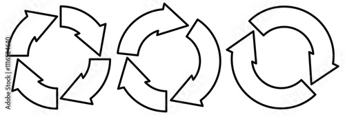 Circle arrows. Round reload or repeat icon, rotate arrow and spinning loading symbol. Circle pointer vector set. Loop arrow circle outline. Repeat icon. Vector illustration