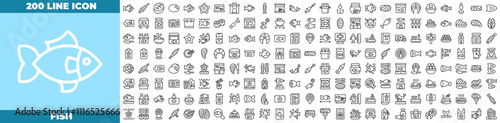 Fish Line Editable Icons set.