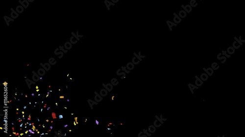 Throwing from left to right of confetti and colored ribbons on a black background.