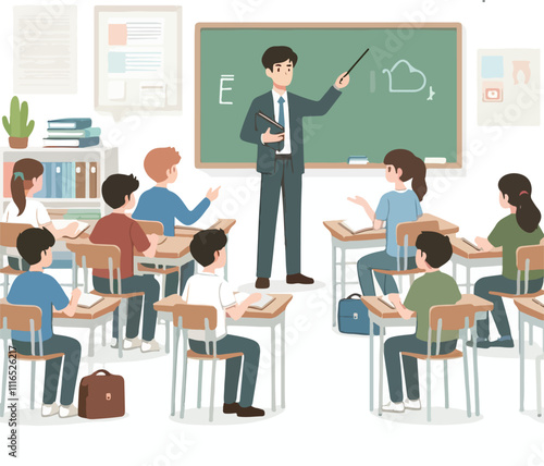 Teacher and students in classroom. Back to classroom