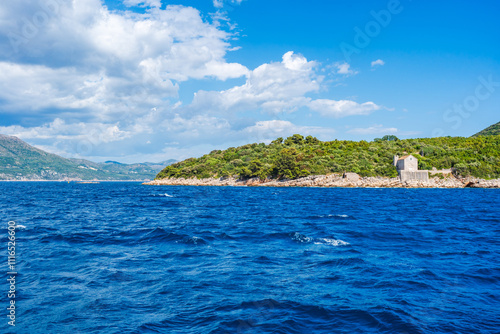 View of Adriatic Sea and Dalmation coast of Croatia near Dubrovnik.