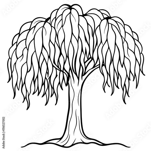 A simple Willow Tree Line art black vector white background