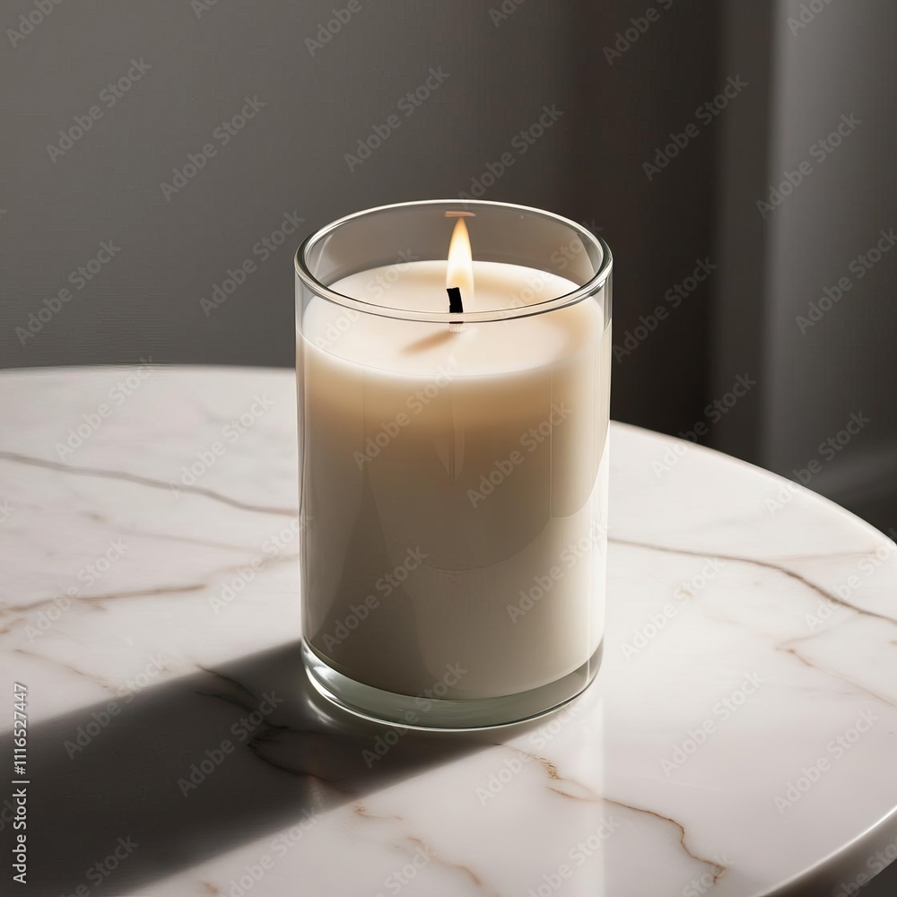 mockup Minimalist Candles for Marble Table Aesthetics. A lit candle sits on a marble surface, casting a soft glow and creating a serene atmosphere. mockup Minimalist Candles for Marble Table Aesthetics. A lit candle sits on a marble surface, casting a soft glow and creating a serene atmosphere.