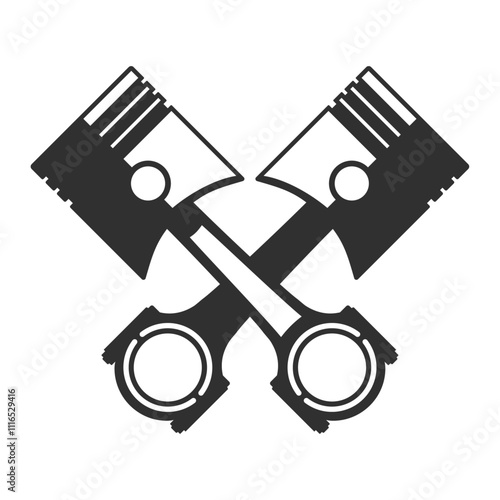 The pistons of the internal combustion engine are crossed together. Black Pistons icon.