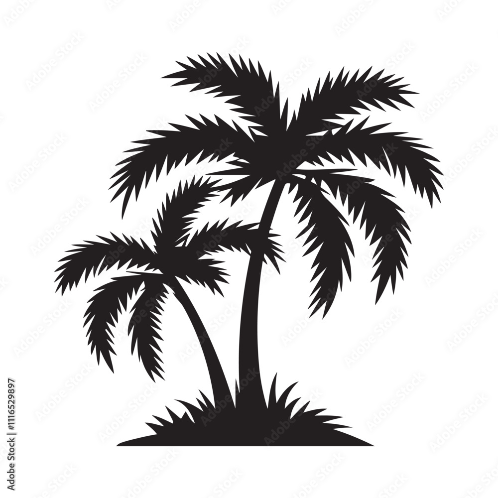 Fototapeta premium Palm Tree Silhouette, Silhouette Plam Tree, vector Plam tree design, palm tree silhouette, Plam Tree Vector Icon, tropical palm trees icon